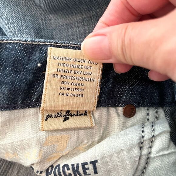 7 for All Mankind "A" Pocket Studded Distressed Faded Low-Rise Boot Cut Jeans - Picture 11 of 12